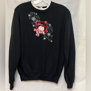 Christmas Holiday Women’s Black Embellished Snowman Graphic Snowman Sweatshirt S